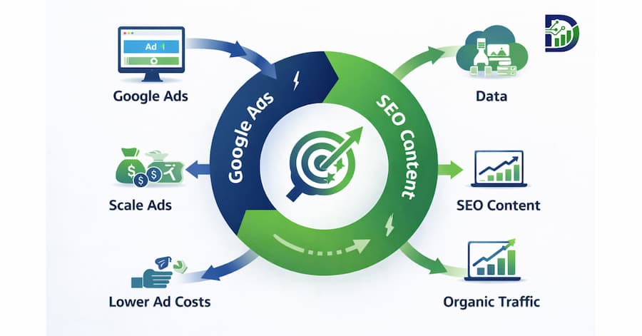 Combined SEO and Google Ads digital marketing strategy